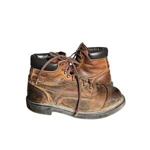 RED WING Brown Leather Work Boots Cap Toe Lace Up Fits Mens Size 8.5 VINTAGE